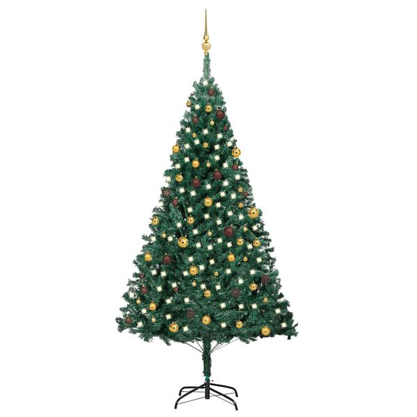 vidaXL Árbol de Navidad preiluminado con luces y bolas verde 240 cm