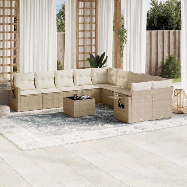 vidaXL Set de sof&aacute;s de jard&iacute;n 11pzas con cojines rat&aacute;n sint&eacute;tico beige