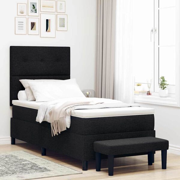 vidaXL Cama tipo Box Spring con colch&oacute;n Negro 100 x 200 cm tela