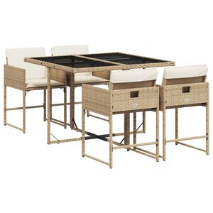 vidaXL Set comedor de jard&iacute;n 5 pzas con cojines rat&aacute;n sint&eacute;tico beige