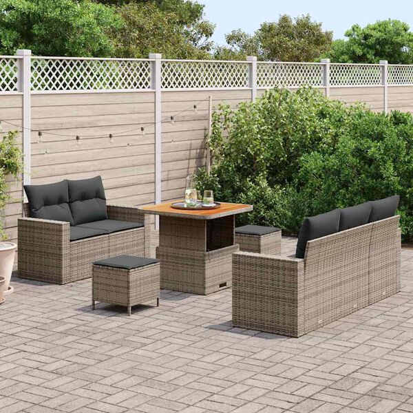 vidaXL Conjunto de sof&aacute; de jard&iacute;n con coj&iacute;n 8 pcs Gris rat&aacute;n sint&eacute;tico
