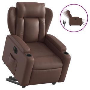 vidaXL Sill&oacute;n reclinable elevable el&eacute;ctrico de cuero sint&eacute;tico marr&oacute;n