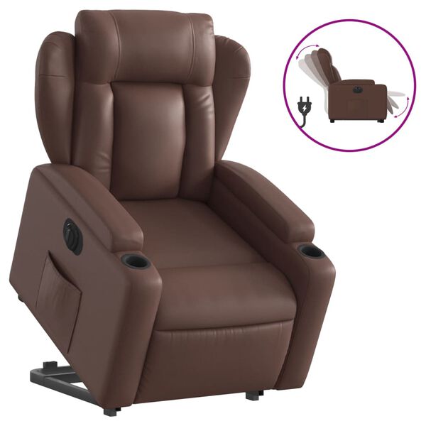 vidaXL Sill&oacute;n reclinable elevable el&eacute;ctrico de cuero sint&eacute;tico marr&oacute;n