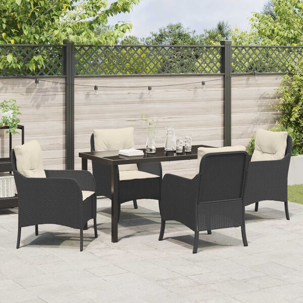 vidaXL Conjunto de Comedor de Jard&iacute;n 5 pcs Negro rat&aacute;n sint&eacute;tico