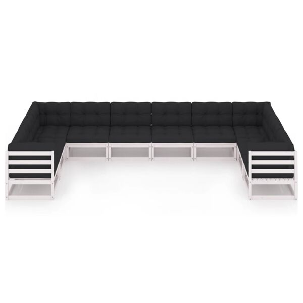 vidaXL Set de muebles de jard&iacute;n 10 pzas con cojines madera pino blanco
