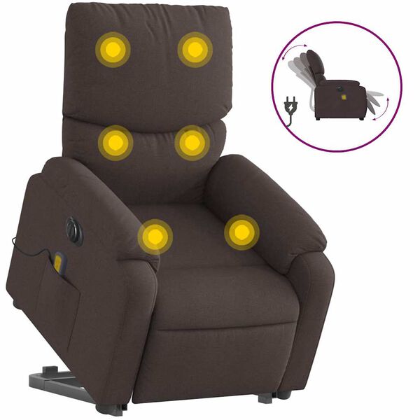 vidaXL Sill&oacute;n masaje el&eacute;ctrico reclinable elevable tela marr&oacute;n oscuro