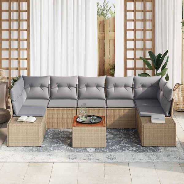 vidaXL Conjunto de sof&aacute;s de jard&iacute;n 8 pcs Beige rat&aacute;n sint&eacute;tico