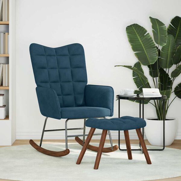 vidaXL Mecedora con taburete de terciopelo azul