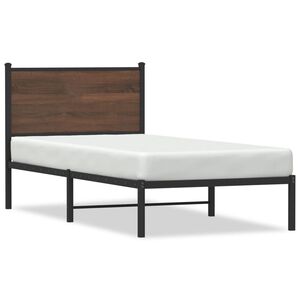 vidaXL Estructura de cama sin colch&oacute;n metal marr&oacute;n roble 75x190 cm