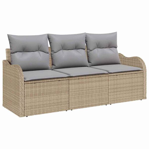vidaXL Conjunto de sofá de jardín con cojín 3 pcs Beige Poliratán