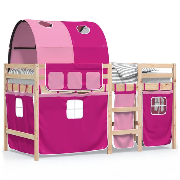 vidaXL Cama alta para ni&ntilde;os con t&uacute;nel madera pino rosa 90x190 cm
