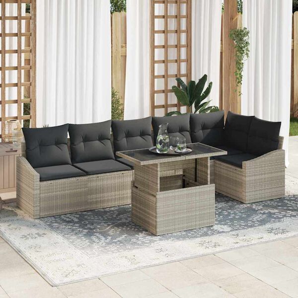 vidaXL Conjunto de sofá de jardín 7 pcs Gris Claro ratán sintético