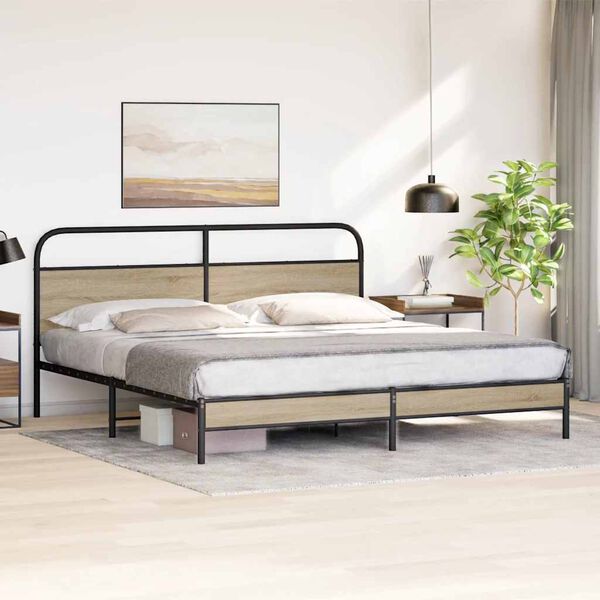 vidaXL Estructura de cama sin colch&oacute;n metal roble ahumado 180x200 cm