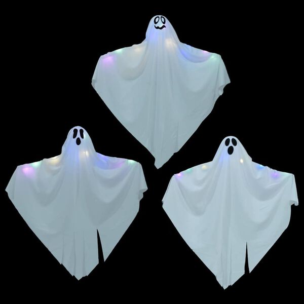 vidaXL Fantasma Colgante de Halloween con 3 LED 3 pcs Poli&eacute;ster