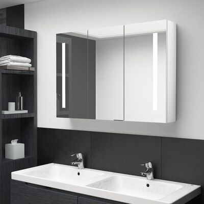 vidaXL Armario cuarto de baño con espejo LED 89x14x62 cm blanco brillo