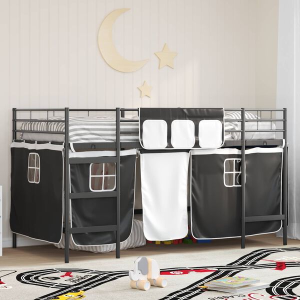 vidaXL Estructura de Cama Alta para Ni&ntilde;os con Cortinas Negro