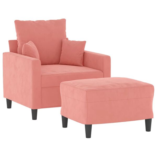 vidaXL Sill&oacute;n con taburete terciopelo rosa 60 cm