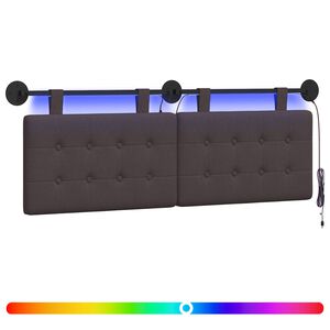 vidaXL Cabecero colgante Con luz LED Marr&oacute;n Oscuro Tela