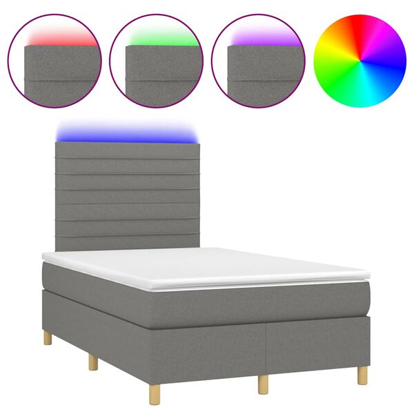vidaXL Cama box spring con colch&oacute;n y LED tela marr&oacute;n oscuro 120x190 cm