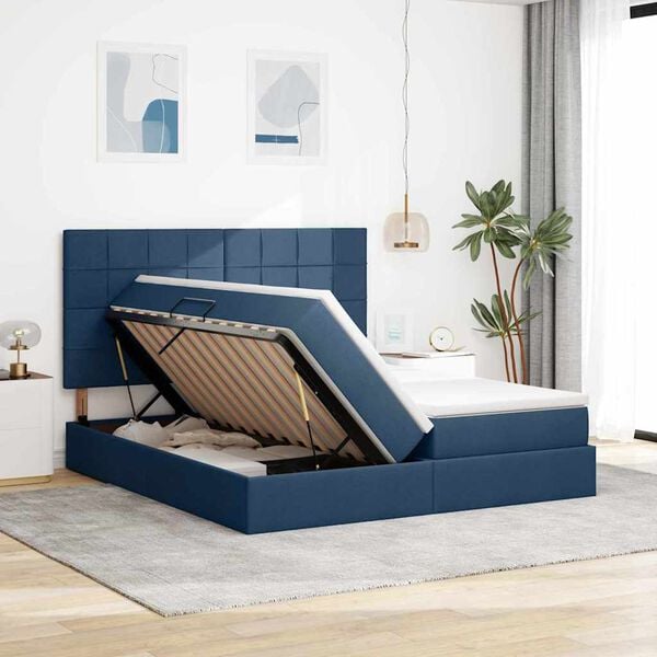 vidaXL Cama con almacenamiento Azul 200 x 200 cm Cuero sint&eacute;tico