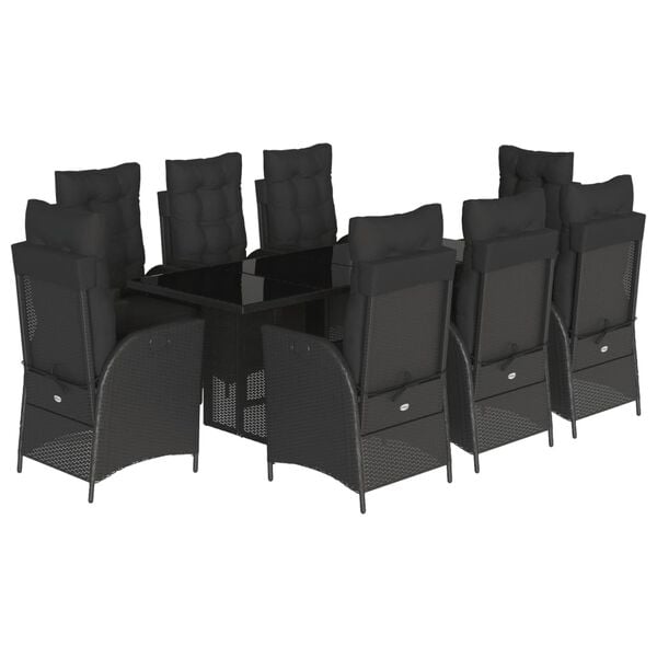 vidaXL Set de comedor de jard&iacute;n 9 pzas y cojines rat&aacute;n sint&eacute;tico negro
