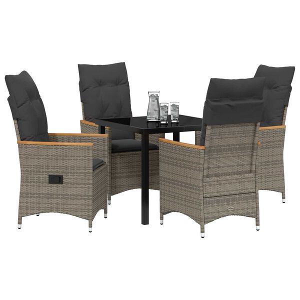 vidaXL Conjunto de Comedor de Jard&iacute;n 5 pcs Gris rat&aacute;n sint&eacute;tico