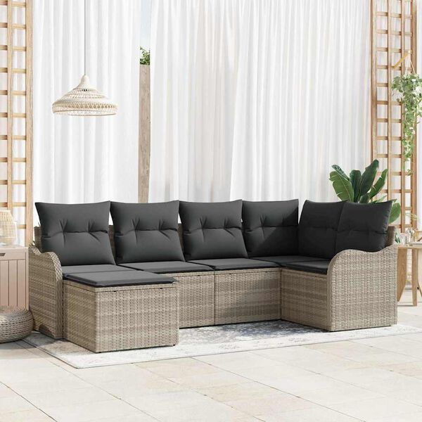 vidaXL Conjunto de sof&aacute; de jard&iacute;n con coj&iacute;n 6 pcs Gris claro Polirat&aacute;n