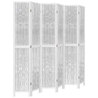 vidaXL Biombo separador de 6 paneles madera maciza Paulownia blanco