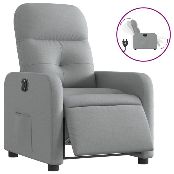 vidaXL Sill&oacute;n reclinable el&eacute;ctrico tela gris claro