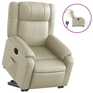 vidaXL Sill&oacute;n reclinable elevable el&eacute;ctrico de cuero sint&eacute;tico crema