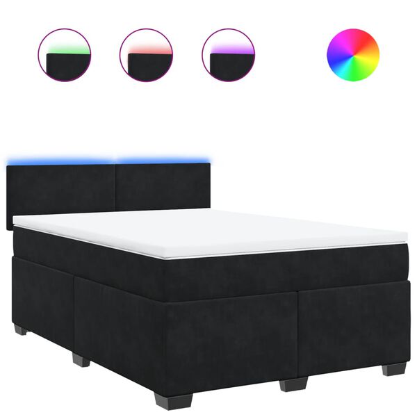 vidaXL Cama box spring con colch&oacute;n terciopelo negro 160x200 cm