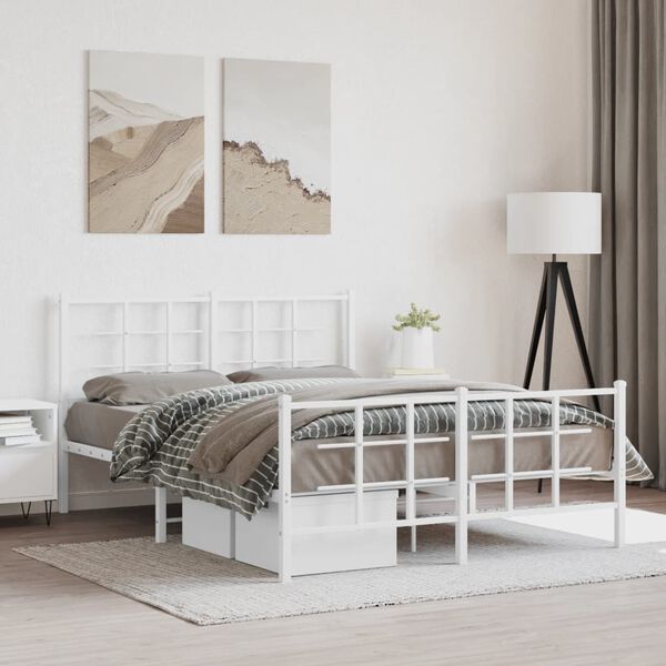 vidaXL Estructura cama sin colch&oacute;n con estribo metal blanco 140x200 cm