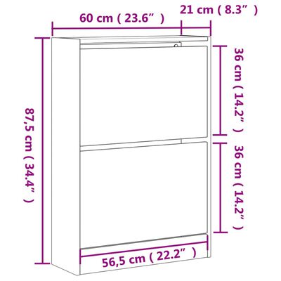 vidaXL Zapatero de madera de ingeniería gris hormigón 60x21x87,5 cm