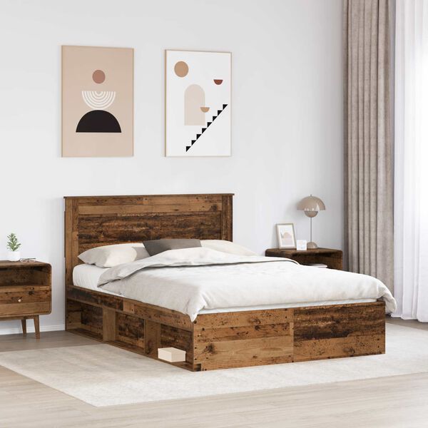 vidaXL Estructura de cama con cabecera Madera vieja 160 x 200 cm