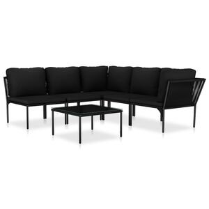 vidaXL Juego de muebles de jard&iacute;n 6 piezas con cojines PVC negro