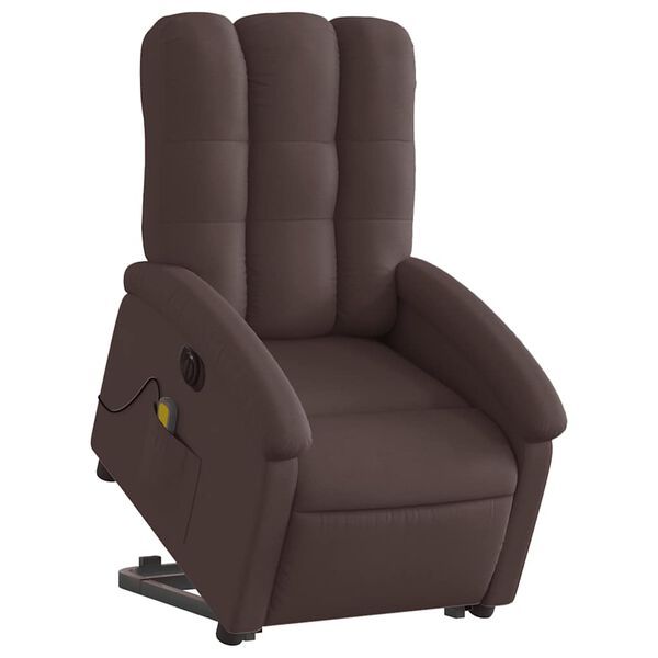 vidaXL Sill&oacute;n masaje el&eacute;ctrico reclinable elevable tela marr&oacute;n oscuro