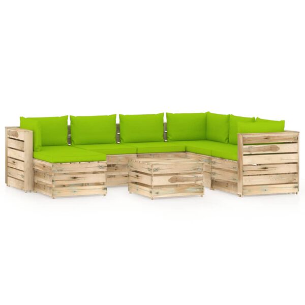 vidaXL Muebles de jard&iacute;n 8 piezas con cojines madera impregnada verde