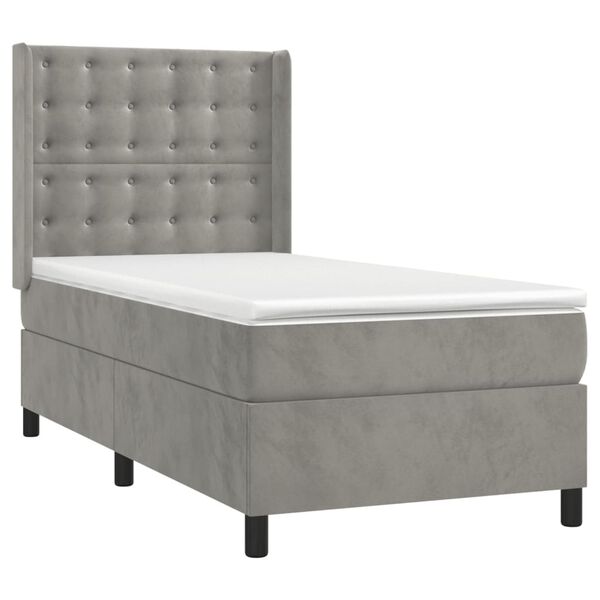 vidaXL Cama box spring con colch&oacute;n terciopelo gris claro 90x190 cm