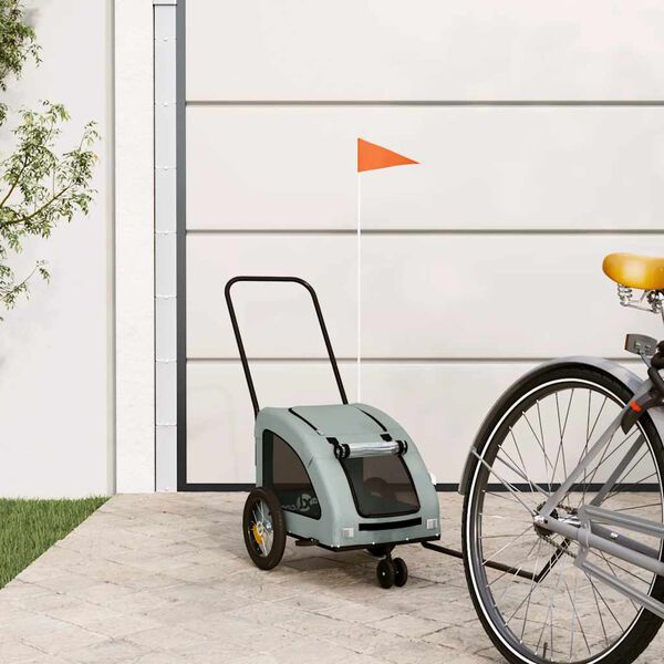 vidaXL Remolque de bicicleta mascotas hierro tela Oxford gris