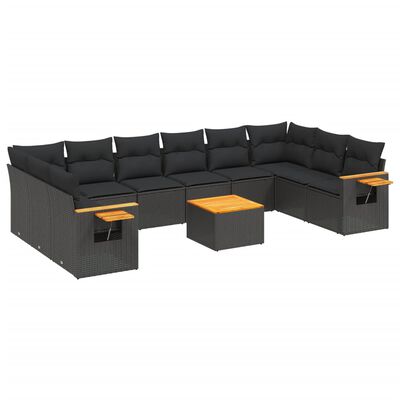 vidaXL Set de sofás de jardín 11 pzas y cojines ratán sintético negro