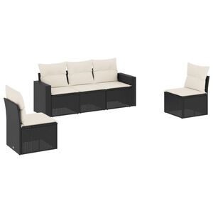 vidaXL Set de muebles de jard&iacute;n 5 pzas y cojines rat&aacute;n sint&eacute;tico negro