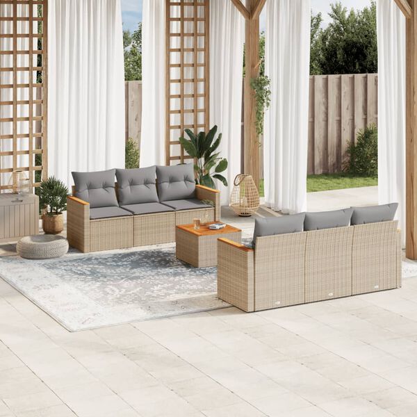 vidaXL Set sof&aacute;s de jard&iacute;n 7 piezas y cojines rat&aacute;n sint&eacute;tico beige
