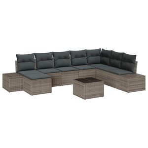 vidaXL Conjunto de sof&aacute; de jard&iacute;n 9 pcs Gris Claro rat&aacute;n sint&eacute;tico