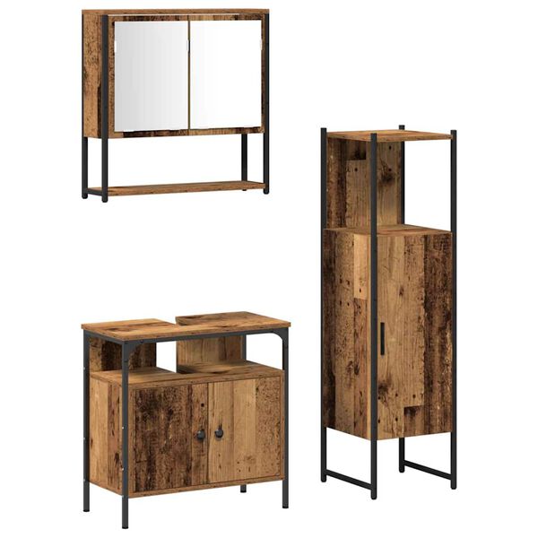 vidaXL Juego de muebles de ba&ntilde;o 3 pcs Marr&oacute;n Madera contrachapada