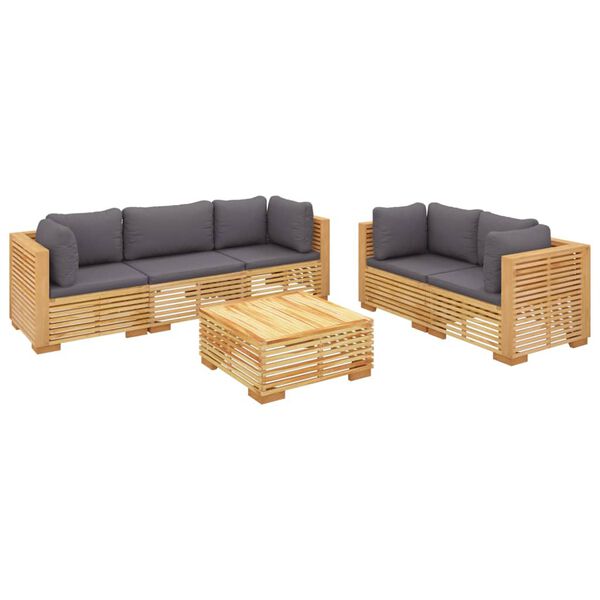 vidaXL Juego muebles de jard&iacute;n 6 piezas y cojines madera maciza teca