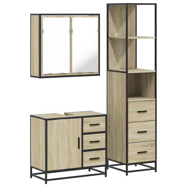 vidaXL Set de muebles de ba&ntilde;o 3 pzas madera contrachapada roble Sonoma