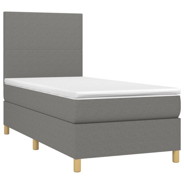 vidaXL Cama box spring colch&oacute;n y luces LED tela gris oscuro 80x200 cm