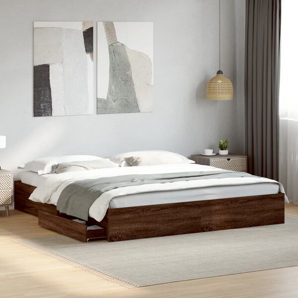 vidaXL Cama con cajones madera ingenier&iacute;a marr&oacute;n roble 180x200 cm
