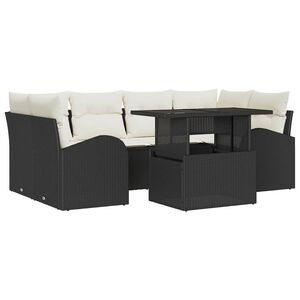 vidaXL Conjunto de sof&aacute; de jard&iacute;n 7 pcs Negro Rattan de Poli&eacute;ster