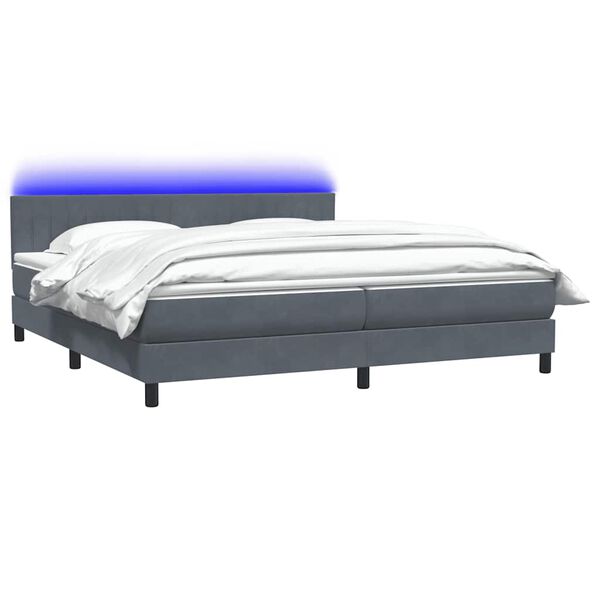 vidaXL Cama box spring con colch&oacute;n y LED terciopelo gris oscuro 180x220 cm